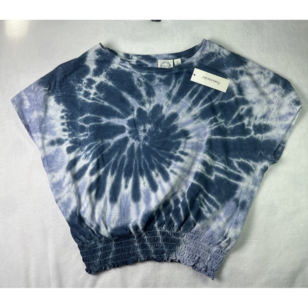 Blue Rain Blue Tie Dye Cropped Shirt Smocked Waist Band
